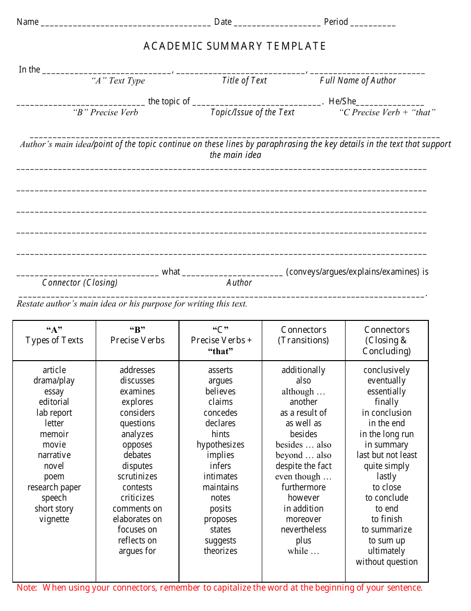 Academic Summary Template - A Comprehensive Document Outlining Academic Achievements