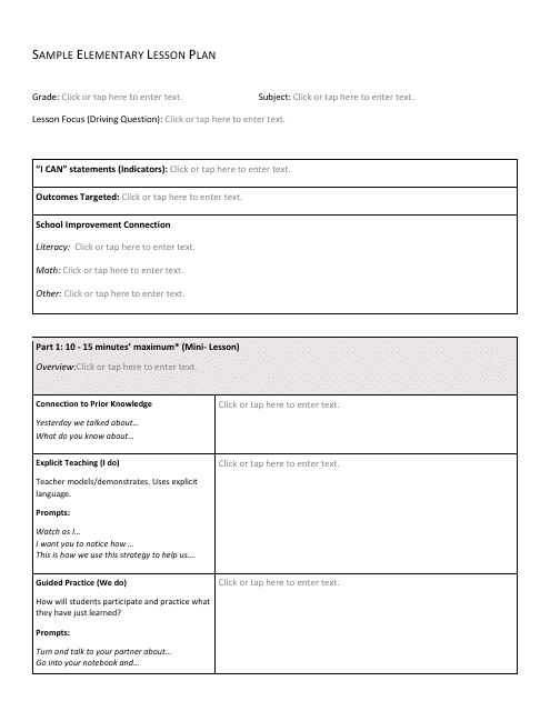 Elementary Lesson Plan Template Download Printable PDF Templateroller Elementary Lesson Plan Template Download Printable PDF Templateroller