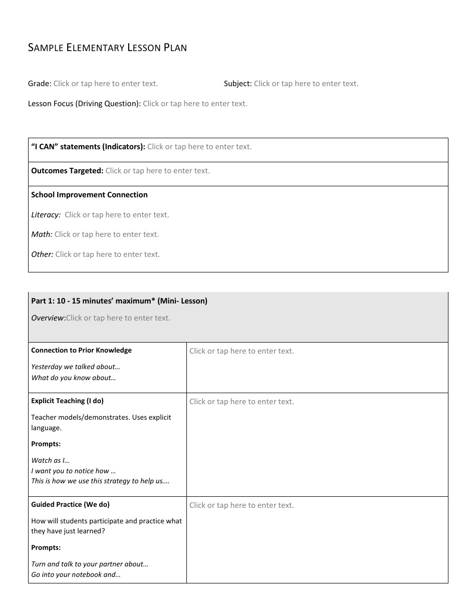 Elementary Lesson Plan Template Image Preview