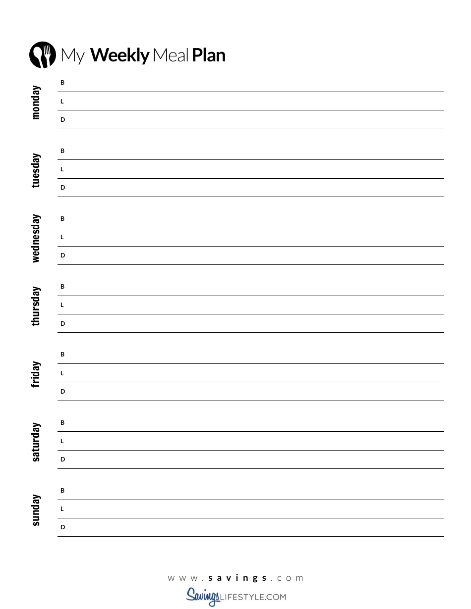 Weekly Meal Plan Template Savings Lifestyle Download Printable PDF 