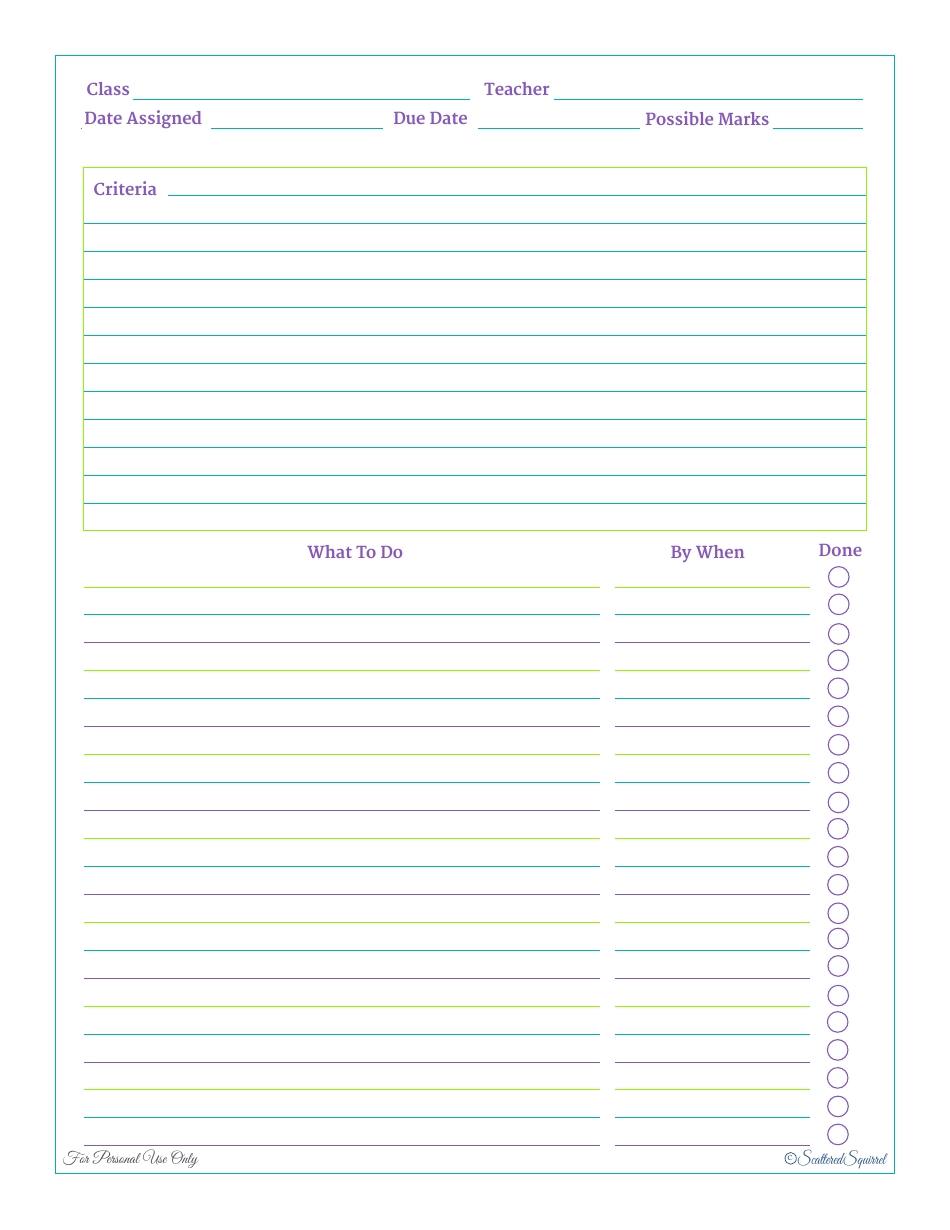 Homework Planner Template, Page 1