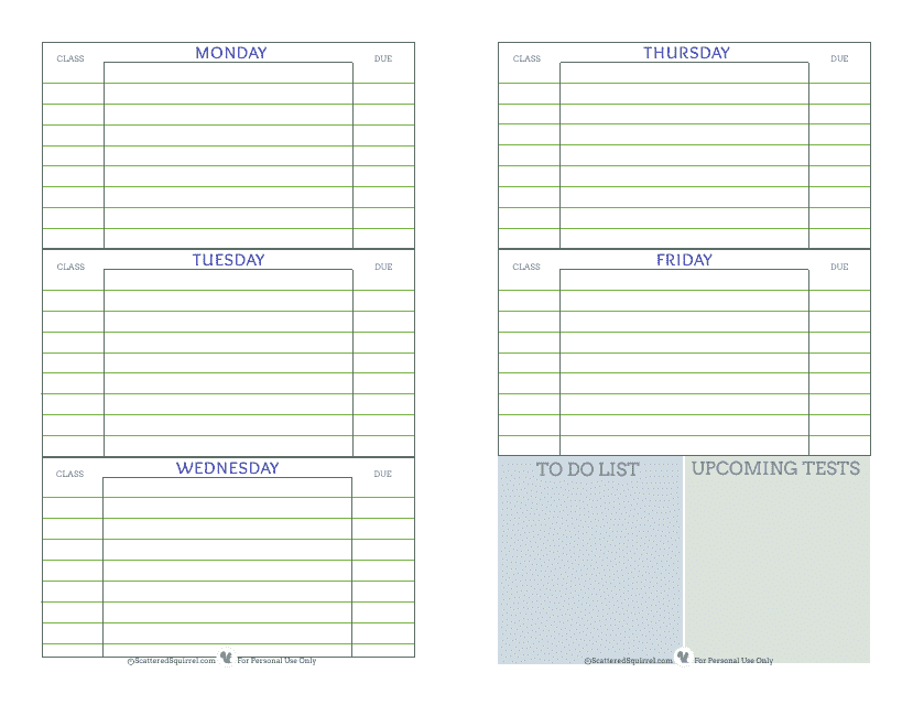Class Weekly Planner Template