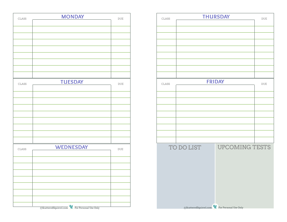 Class Weekly Planner Template Download Printable PDF | Templateroller
