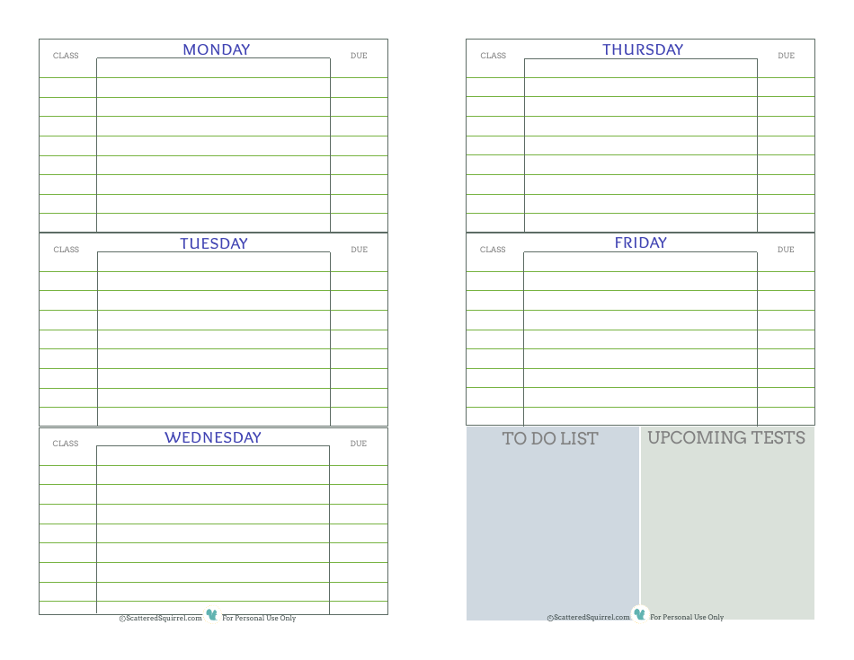 Class Weekly Planner Template, Page 1