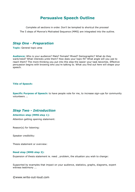 Persuasive Speech Outline Monroe s Motivated Sequence Mms Download 