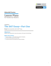 The Sat Essay Lesson Plan Template - Part One