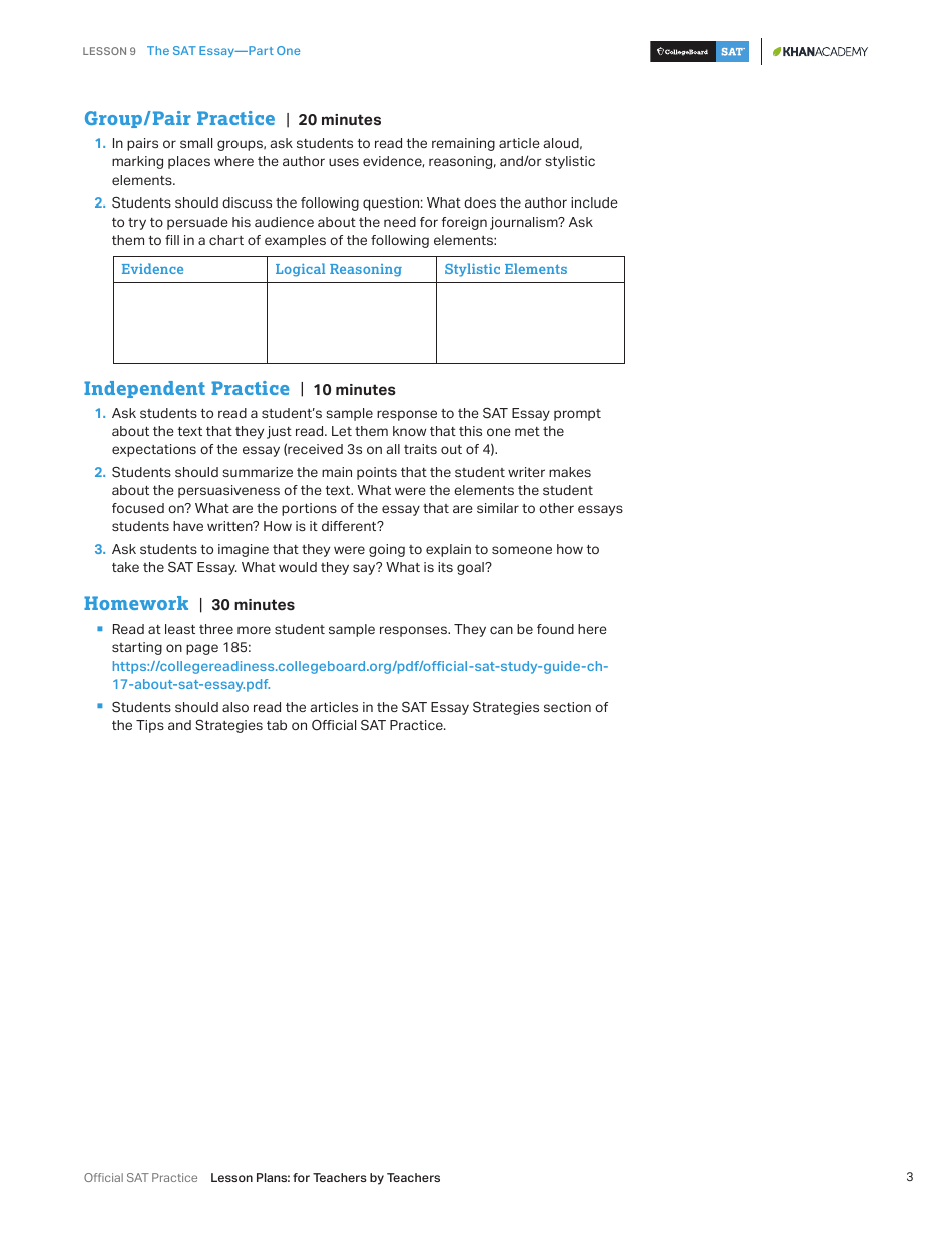 The Sat Essay Lesson Plan Template - Part One, Page 3