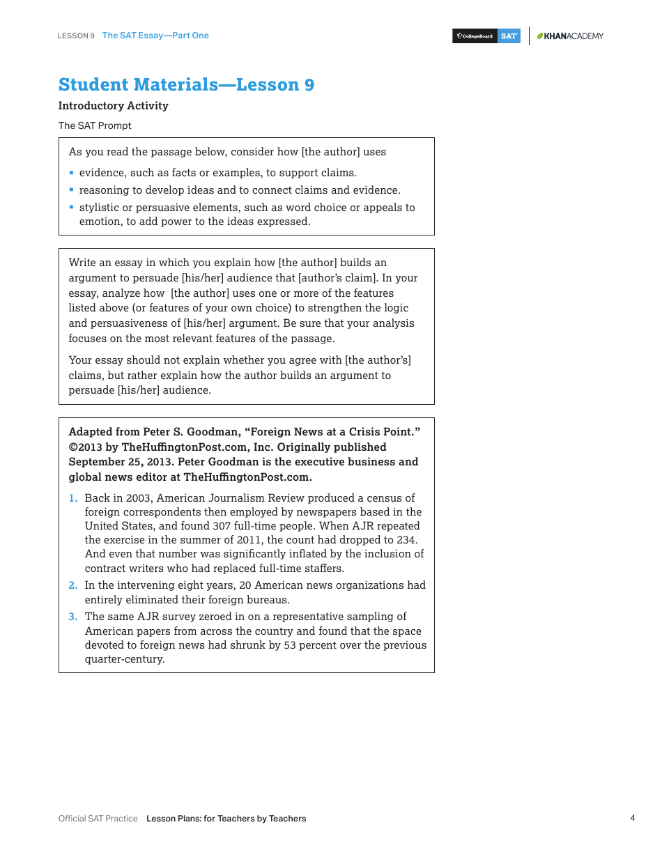The Sat Essay Lesson Plan Template - Part One, Page 4