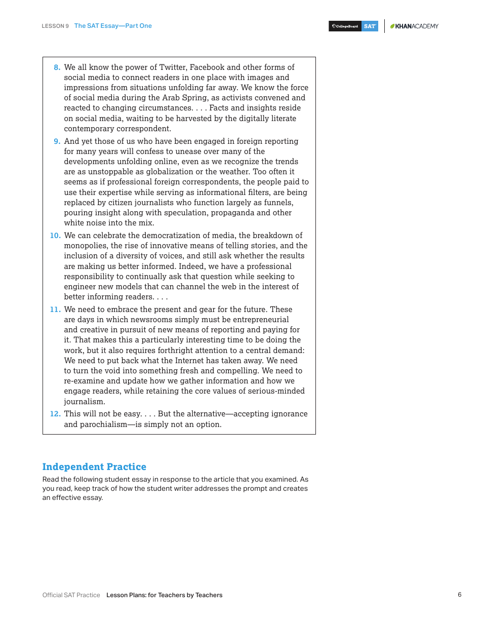 The Sat Essay Lesson Plan Template - Part One, Page 6