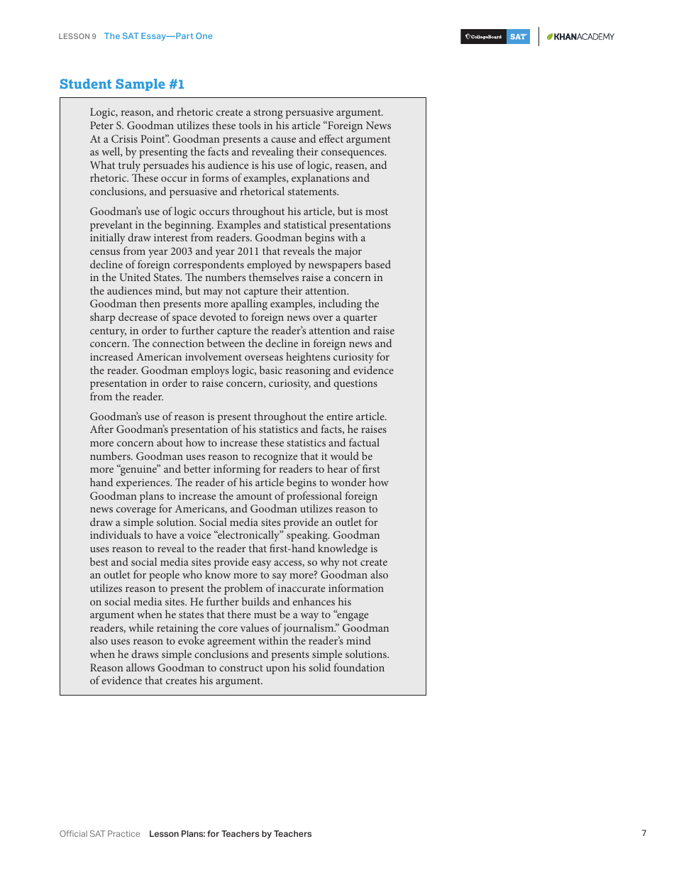 The Sat Essay Lesson Plan Template - Part One, Page 7