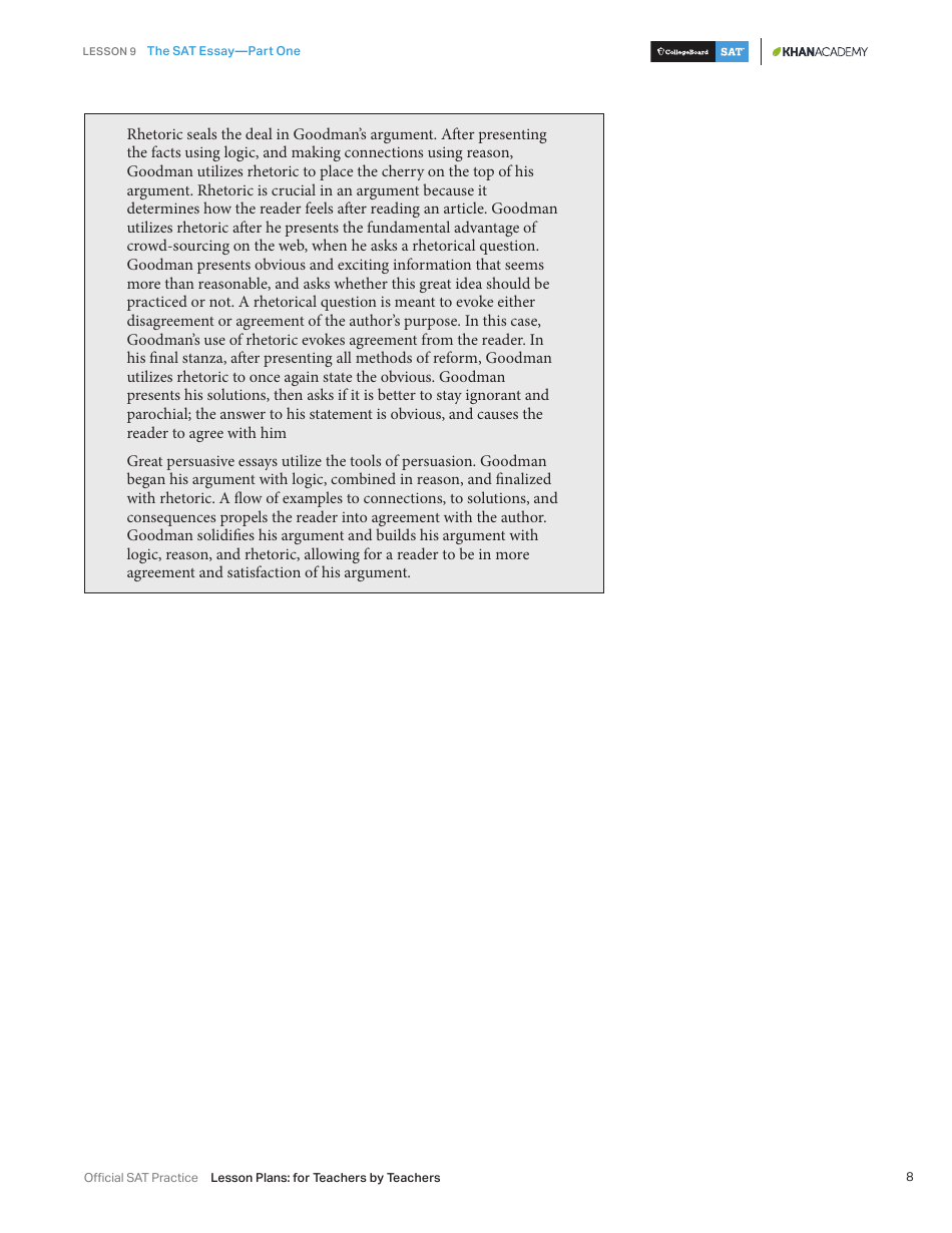 The Sat Essay Lesson Plan Template - Part One, Page 8