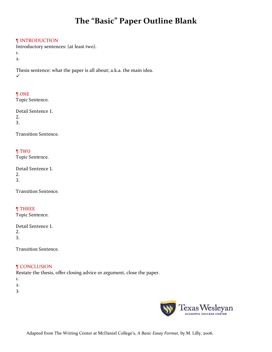 Basic Paper Outline Download Printable PDF | Templateroller