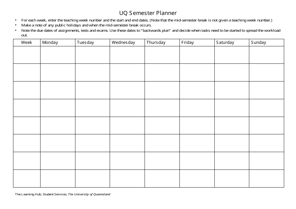 Semester Planner - University of Queensland, Page 1
