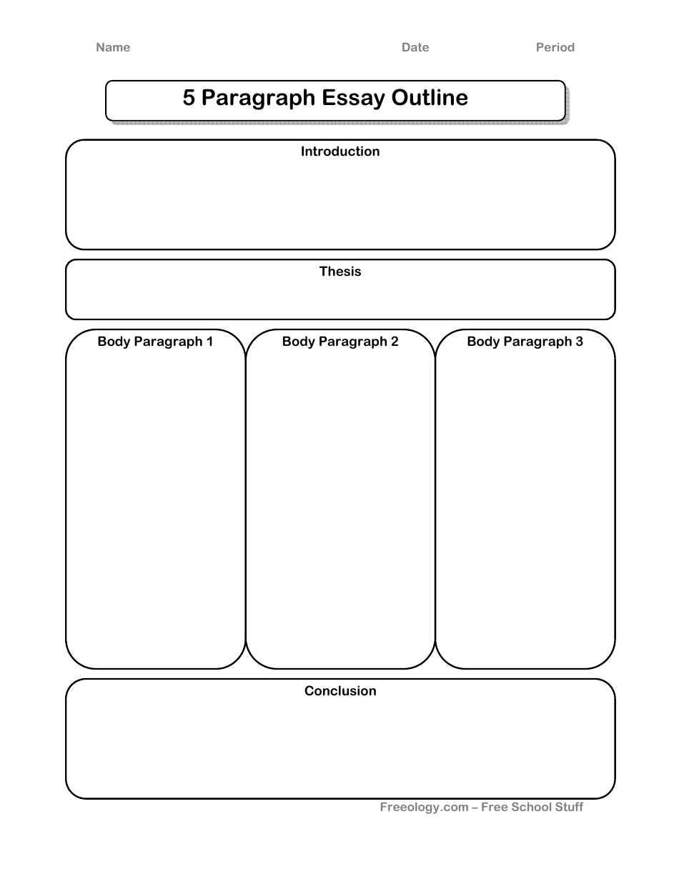 A visually appealing 5 paragraph essay outline template from Freeology.