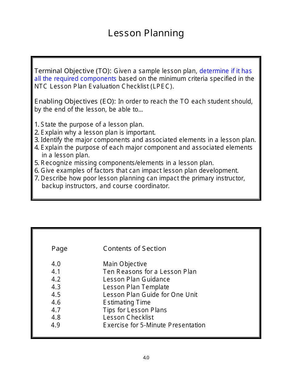 Lesson Planning Template - Ten Reasons for a Lesson Plan