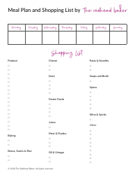 Document preview: Meal Plan and Shopping List Template