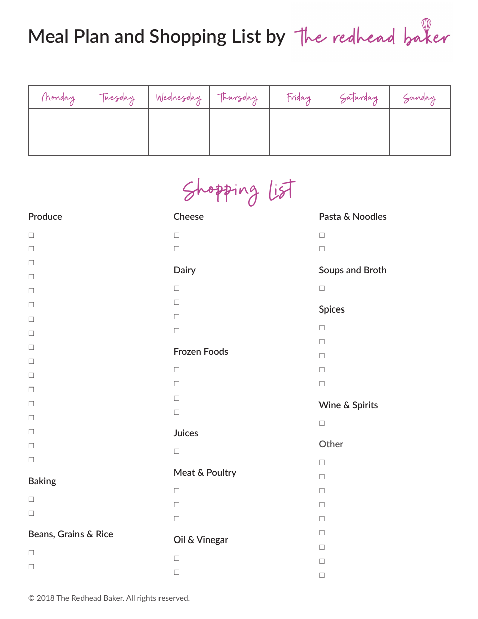 Meal Plan and Shopping List Template Download Printable PDF