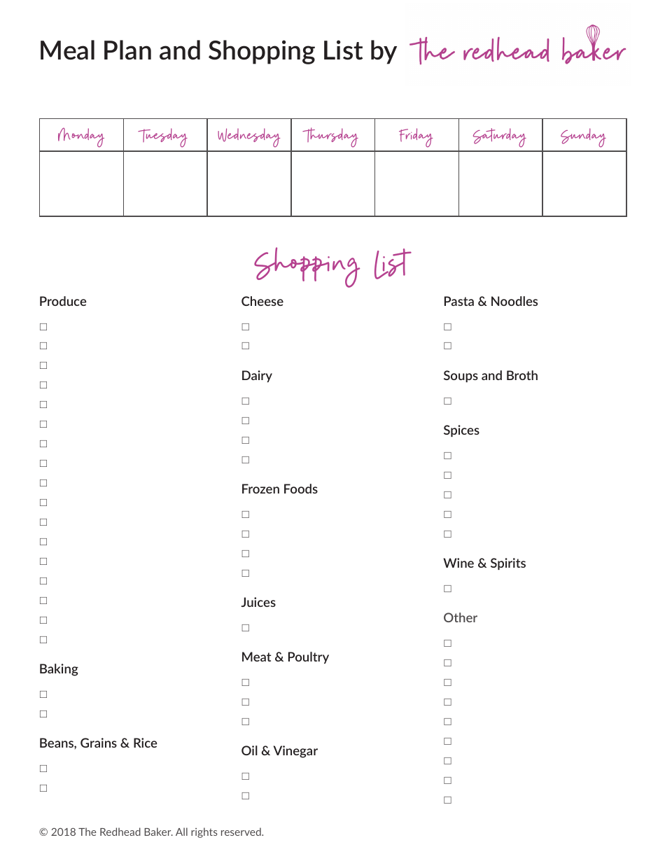 Meal Plan and Shopping List Template, Page 1