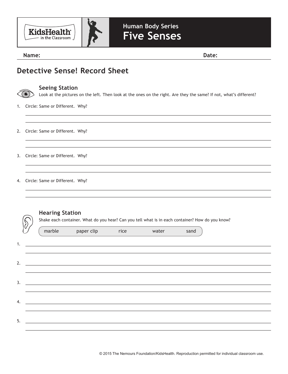 Human Body Five Senses Lesson Plan - Kidshealth, Page 6