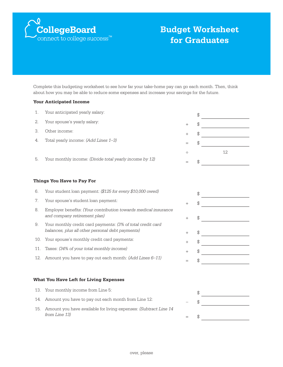 Budget Worksheet for Graduates - the College Board, Page 1