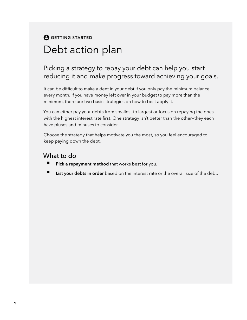 Debt Action Plan Tool, Page 1
