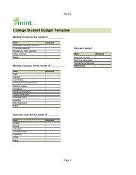 Document preview: College Student Budget Template - Green