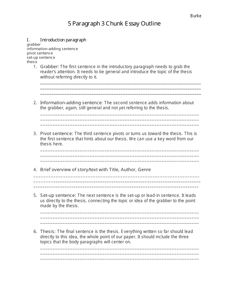 5 Paragraph 3 Chunk Essay Outline, Page 1
