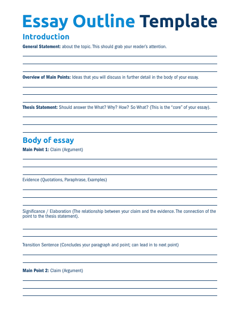 Essay Outline Template - Blue Preview