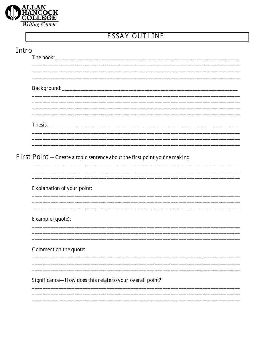 Essay Outline Template - Allan Hancock College Download Fillable PDF ...