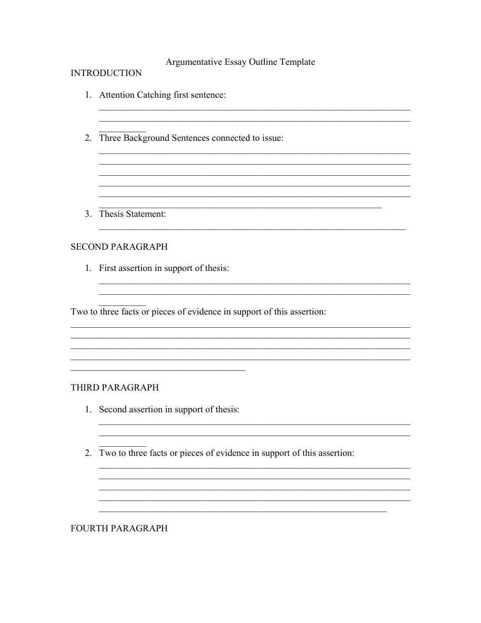 Argumentative Essay Outline Template Five Paragraphs Download