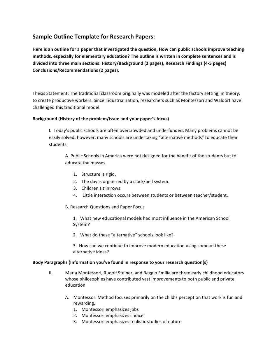 Outline Template for Research Papers Preview - Download PDF