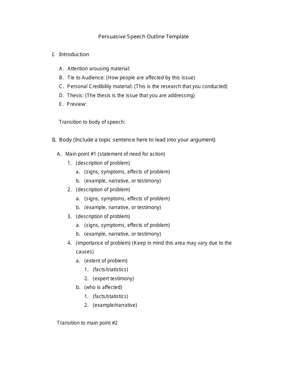 Persuasive Speech Outline Template - Three Points