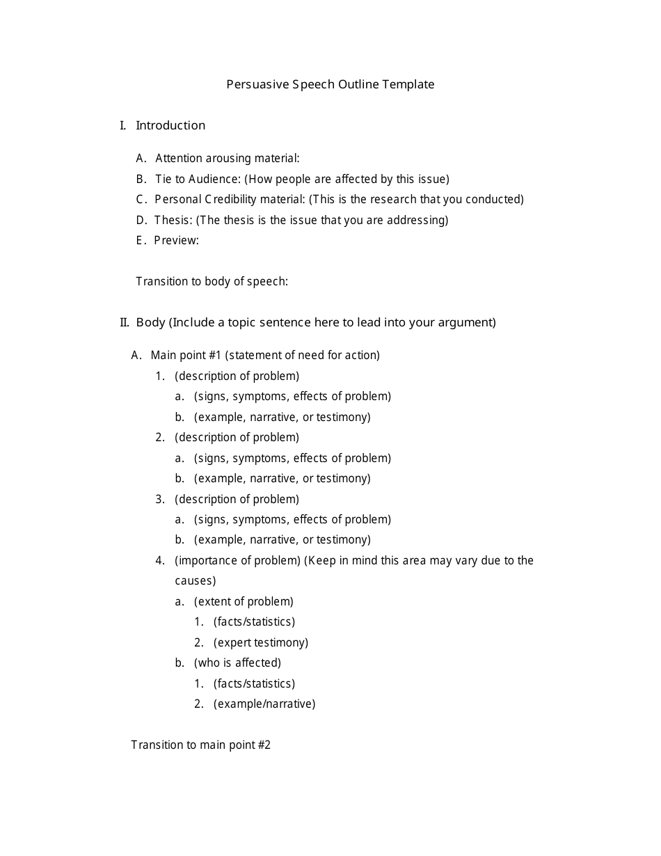 Persuasive Speech Outline Template Three Points Download Printable Pdf Templateroller 5659