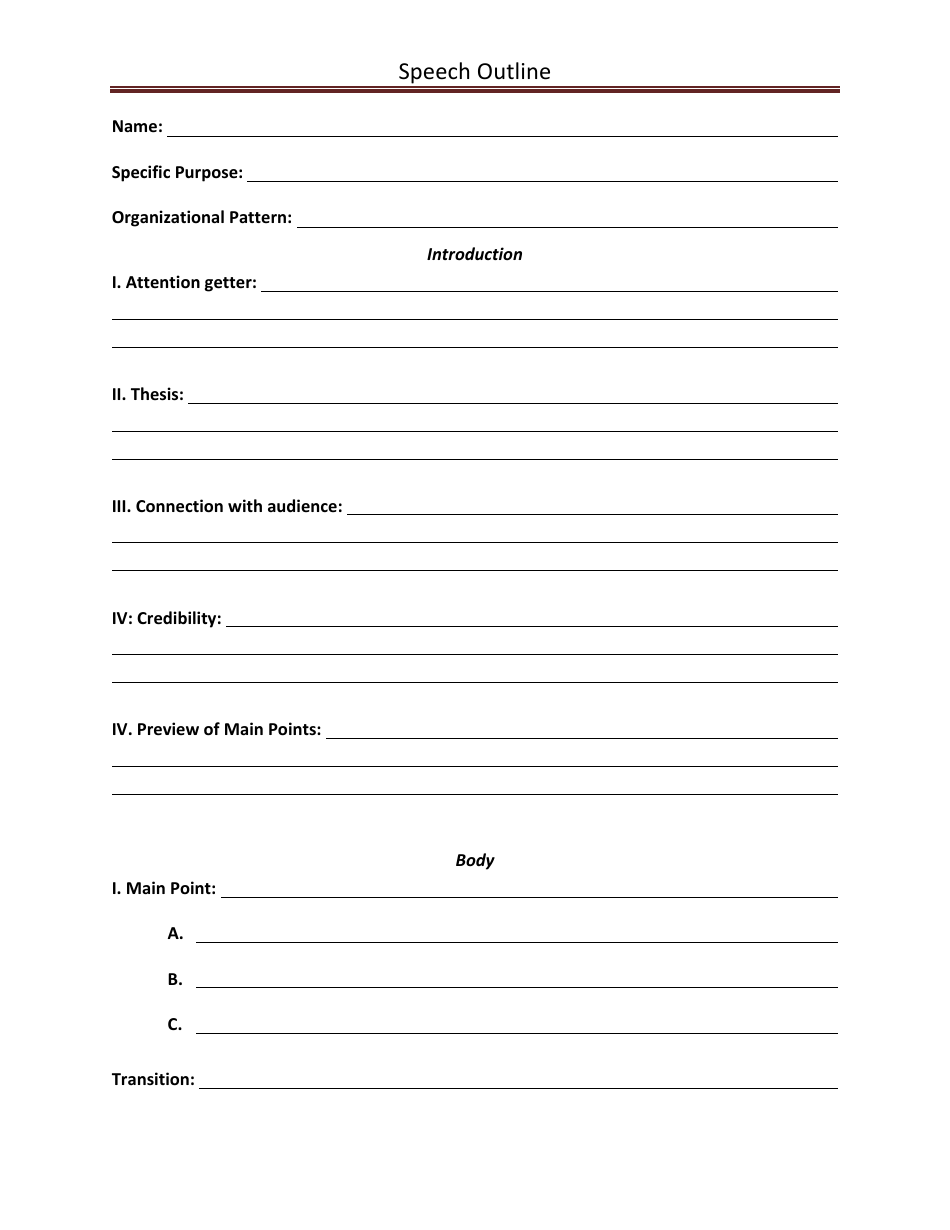 Speech Outline Template - Red Download Printable PDF | Templateroller