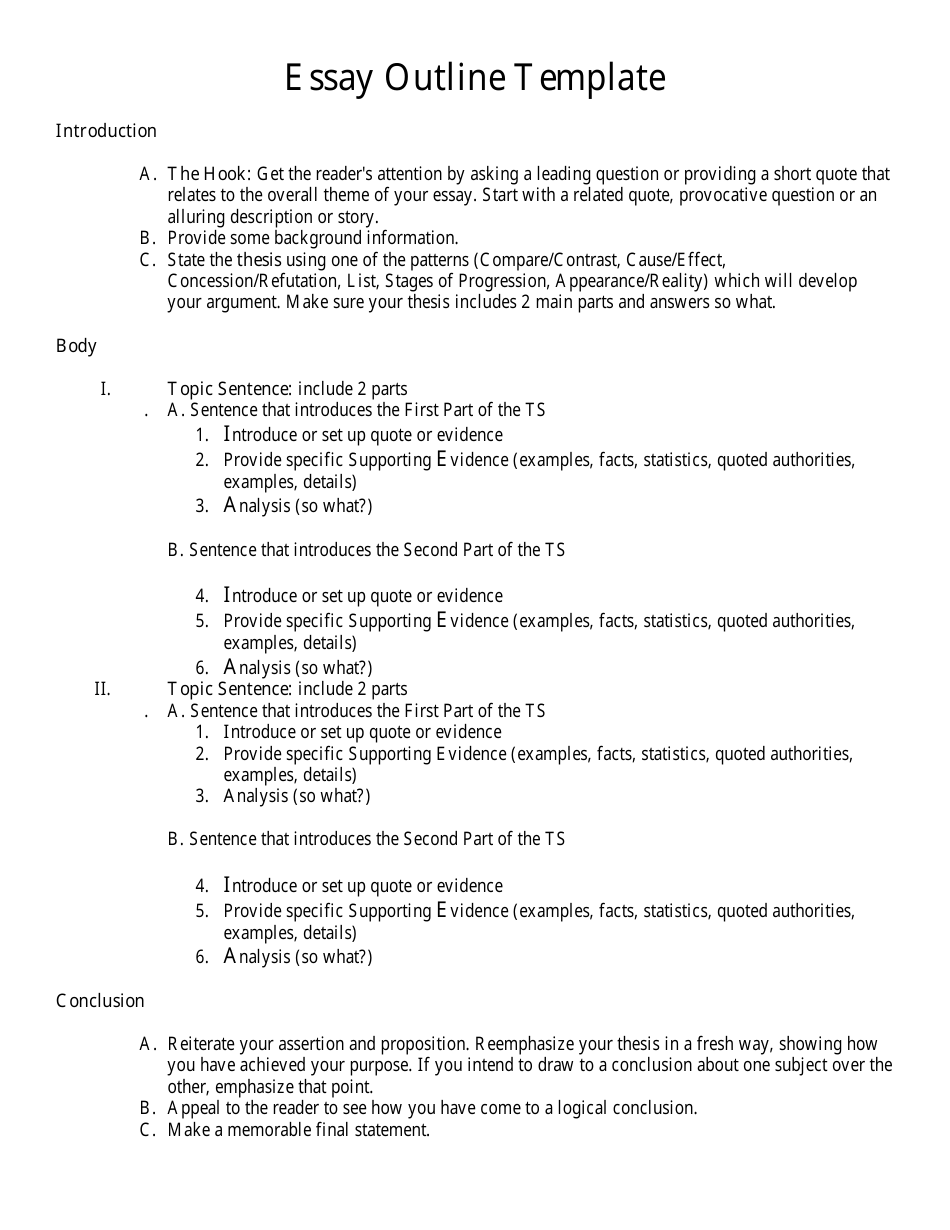 Essay Outline Template - Black and White Download Printable PDF ...