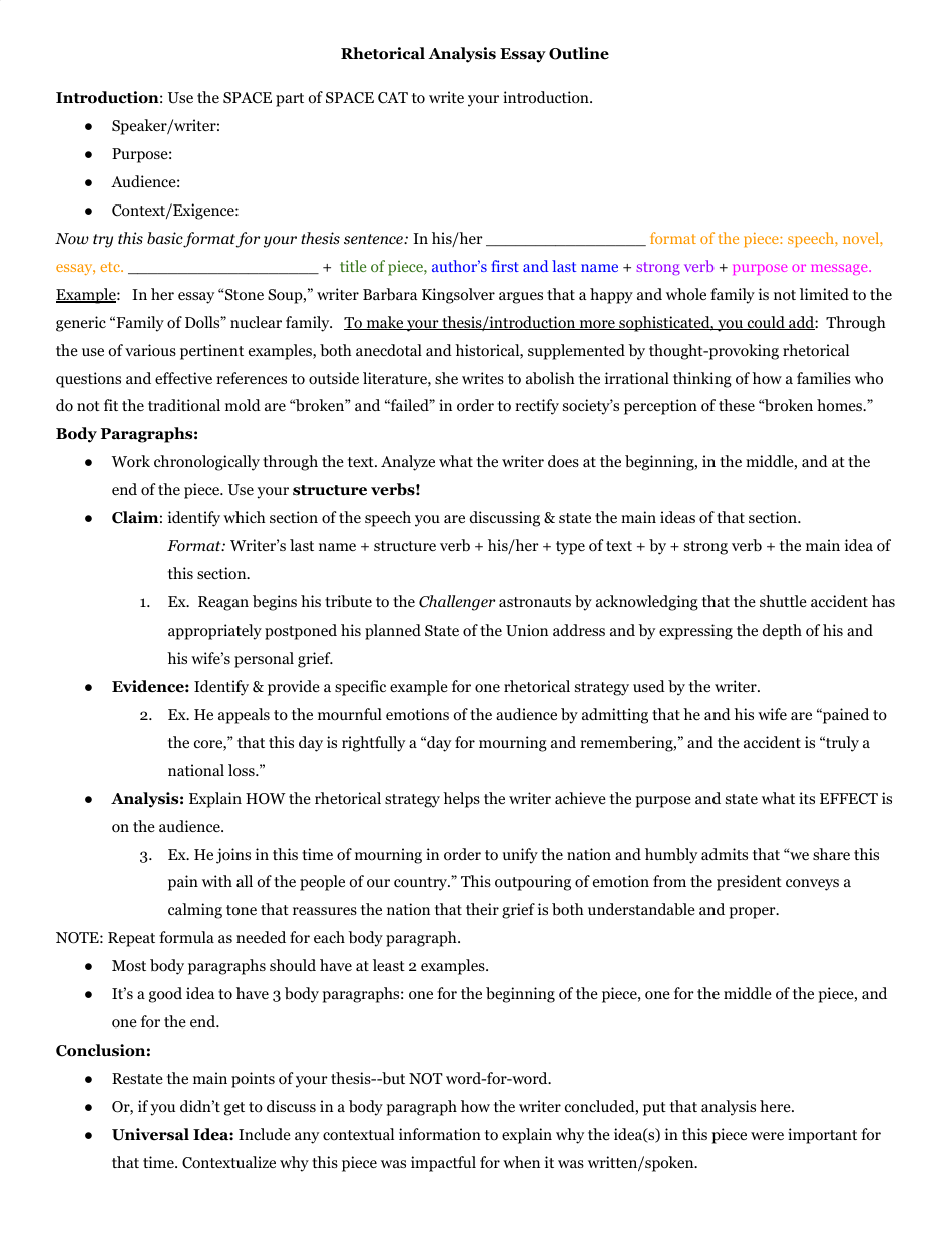 Rhetorical Analysis Essay Outline, Page 1