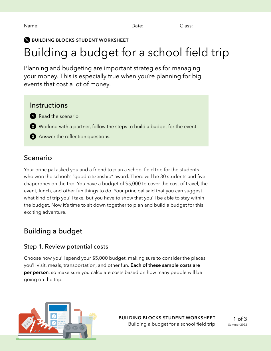 Building a Budget for a School Field Trip, Page 1