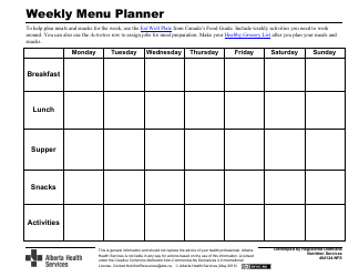 Document preview: Weekly Menu Planner - Alberta, Canada