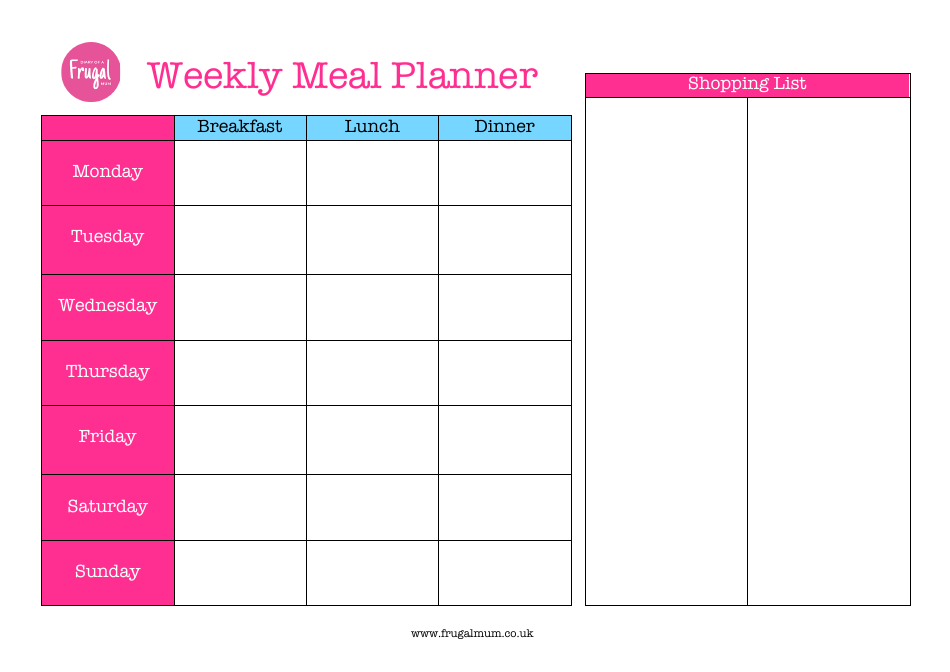 Weekly Meal Planner and Shopping List Template - Pink, Page 1