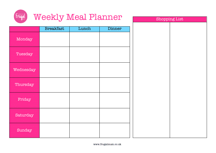 Weekly Meal Planner and Shopping List Template - Pink