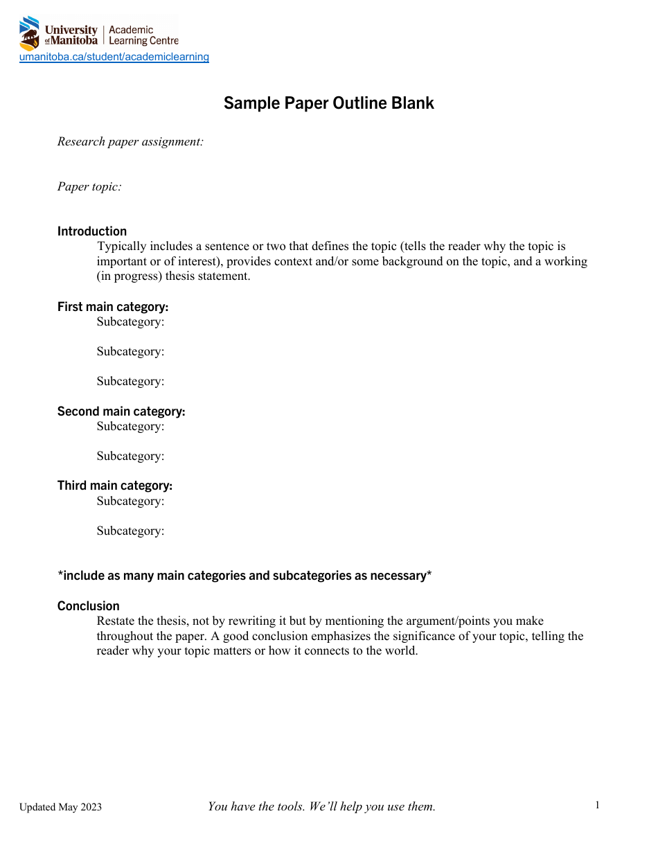 Sample Paper Outline, Page 1