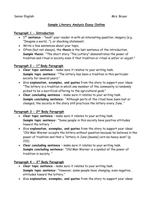 Sample Literary Analysis Essay Outline Download Printable PDF 