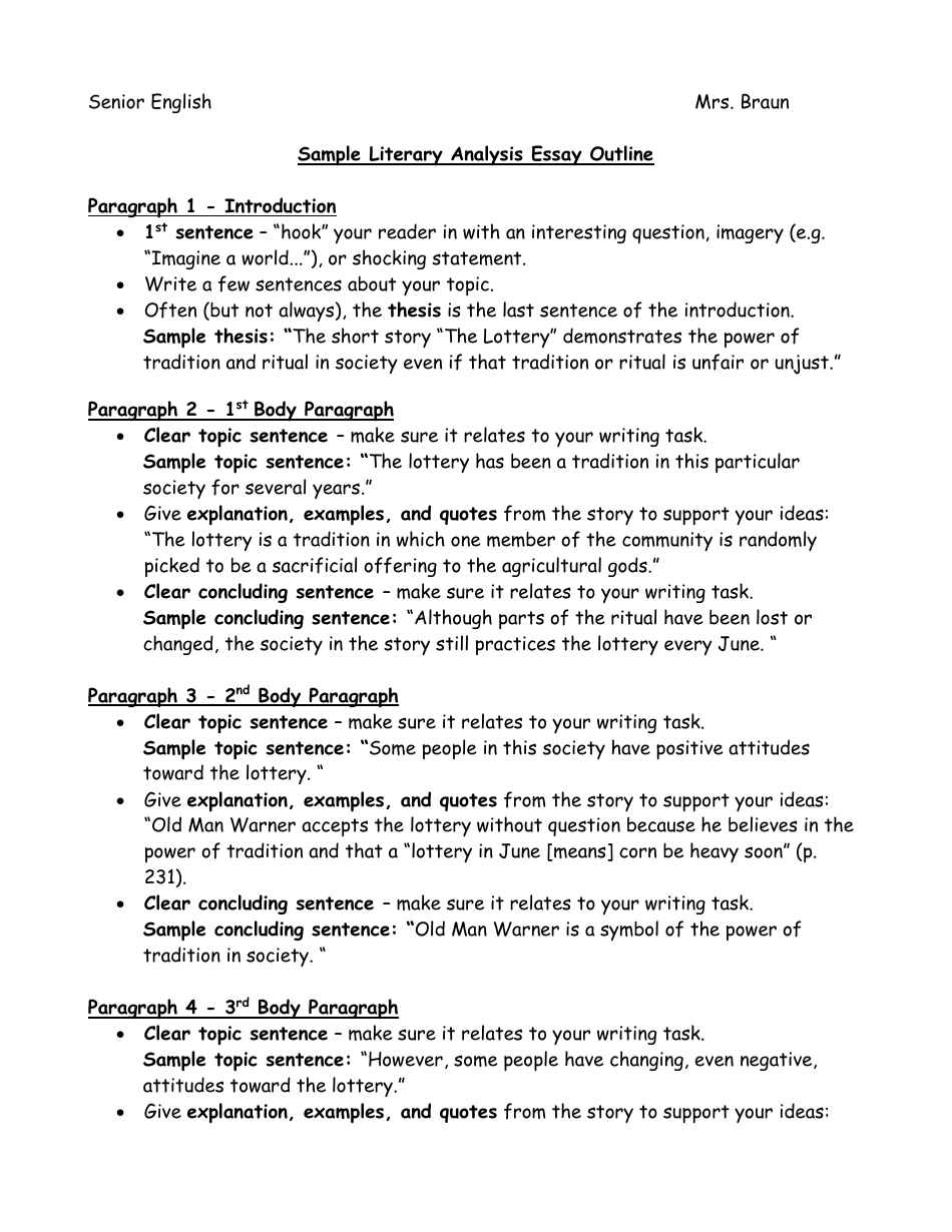 Sample Literary Analysis Essay Outline Download Printable PDF ...