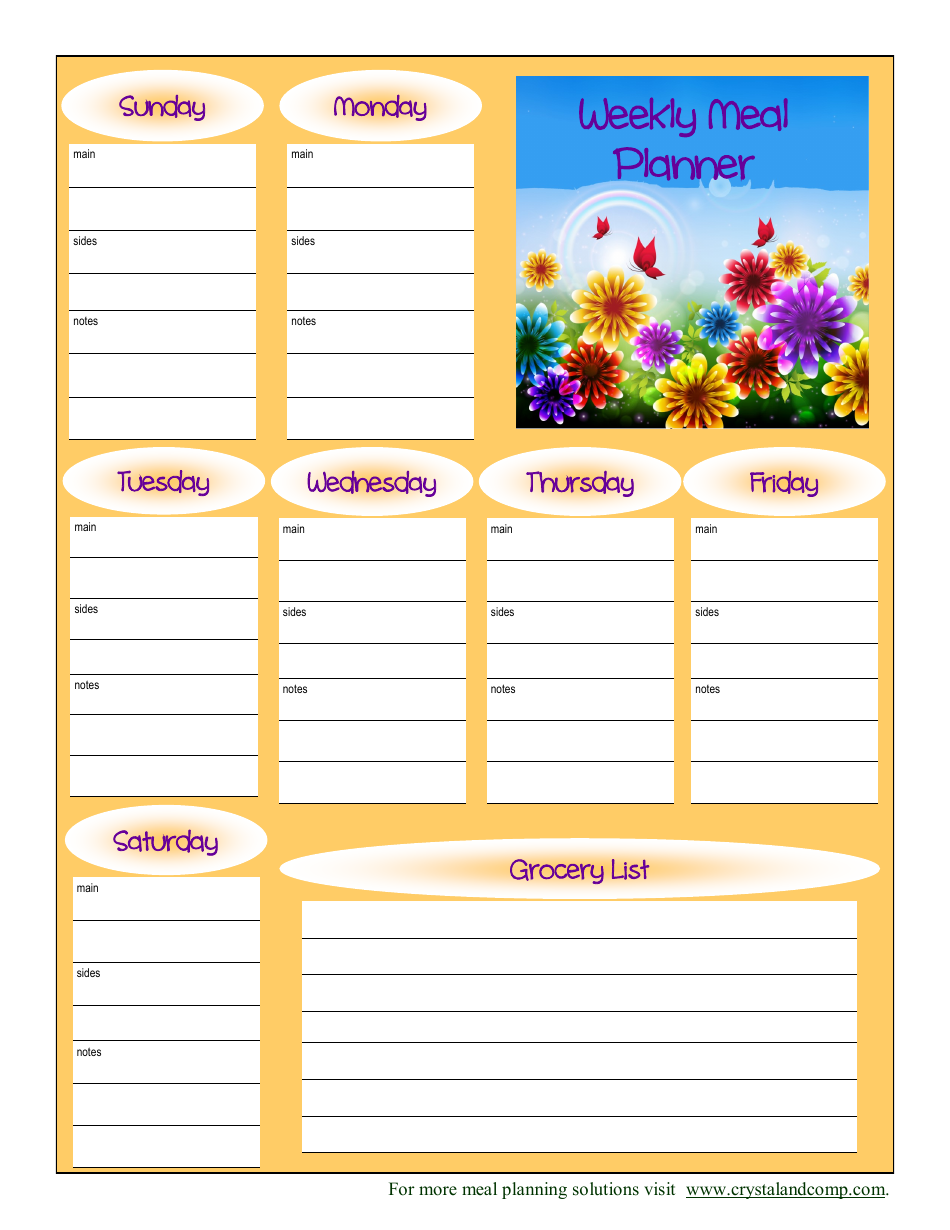 Weekly Meal Planner and Grocery List Template - Yellow, Page 1