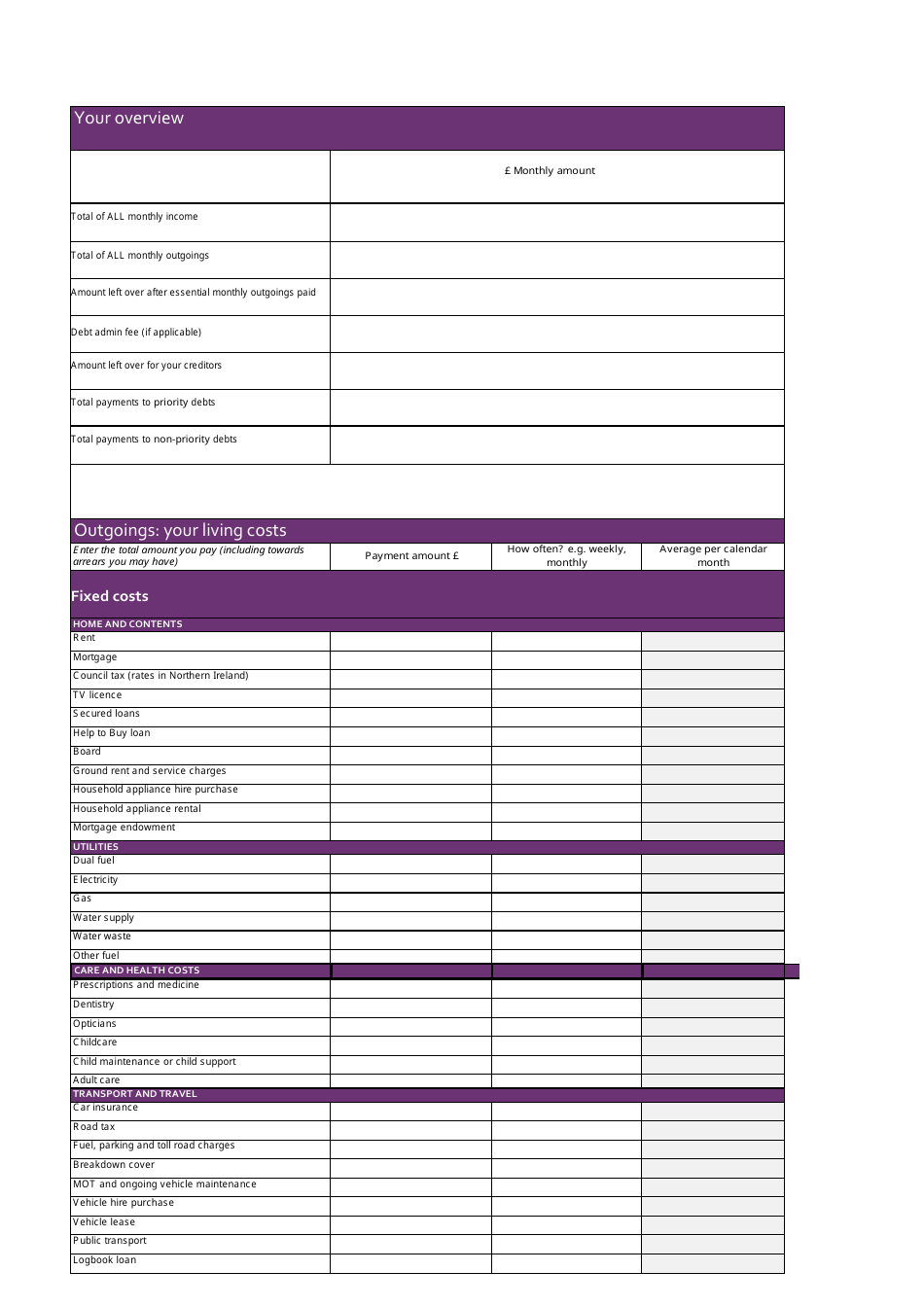 Monthly Budget Planner Template (British Pounds) - Violet Download ...