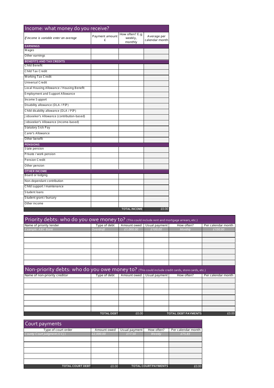 Monthly Budget Planner Template (British Pounds) - Violet, Page 3