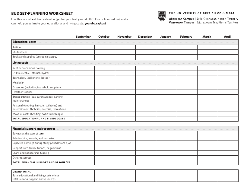 University Budget-Planning Worksheet Illustration
