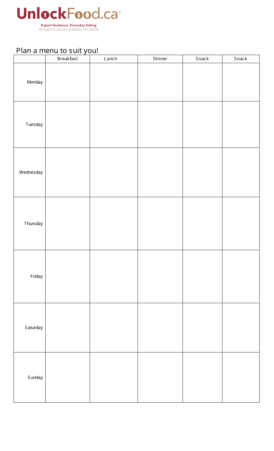 Menu Planner Form Weekly Meal Planner Template - Unlock Food Download Printable PDF ...