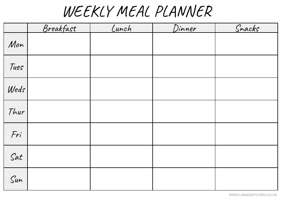 Weekly Meal Planner Template - Black and White