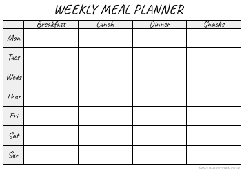 Document preview: Weekly Meal Planner Template - Black and White